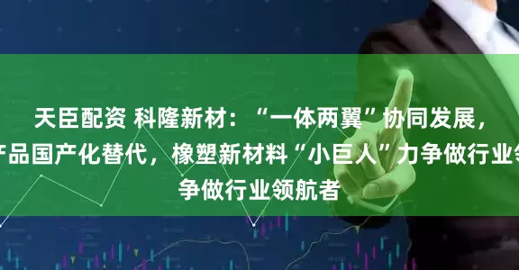 天臣配资 科隆新材：“一体两翼”协同发展，主导产品国产化替代，橡塑新材料“小巨人”力争做行业领航者
